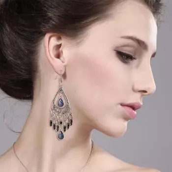 1 пара женских серег-крючков в винтажном этническом стиле, преувеличенные полые стразы в форме капли воды, богемные украшения для ушей, ювелирные изделия, серьги для отпуска зелёный