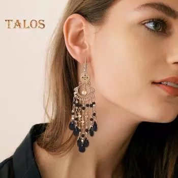 1 пара женских серег-крючков в винтажном этническом стиле, преувеличенные полые бусины в форме капли воды, богемные украшения для ушей, ювелирные изделия, серьги для отдыха чёрный