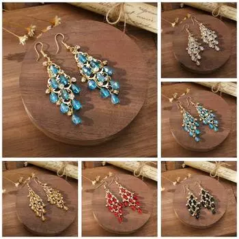 1 пара женских серег, многослойные привлекательные висячие серьги в форме ромба из искусственного хрусталя чёрный