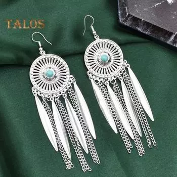1 пара женских серег на крючках, богемные серьги с кисточками в стиле ретро, этнические перья для вечеринок, висячие серьги, длинные висячие серьги A