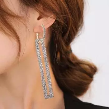 1 пара женских серег, подвесные серьги с геометрическим рисунком, блестящие стразы, декор, выдалбливают, продолговатой формы, антиаллергенные украшения для ушей, ювелирные изделия для ушей, подарок для женщин золотистый