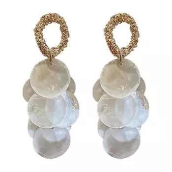 1 пара женских серег-подвесок, круглые серьги с кисточками из ракушек, длинные серьги, женские серьги-пусеты, аксессуары для свиданий, банкетов, танцевальных вечеринок белый