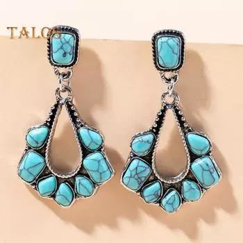 1 пара женских серег, полые серьги в форме капли воды, искусственная бирюза, противоаллергические легкие украшения для ушей, ювелирные изделия, подвесные серьги для выпускного вечера, коктейля и вечеринки синий