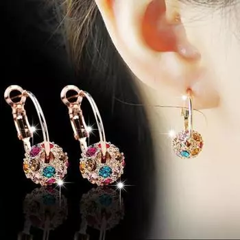 1 пара женских серег, разноцветные блестящие круглые серьги-кольца со стразами белый