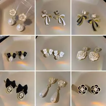1 пара женских серег с цветами из искусственного жемчуга, ювелирные изделия, блестящие серьги-гвоздики со стразами N