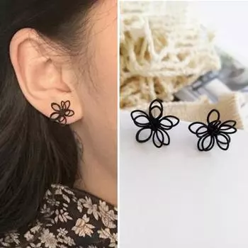 1 пара женских серег с цветком лотоса, простота, полые в стиле ретро, романтические украшения, без заусенцев, элегантный и очаровательный чёрный