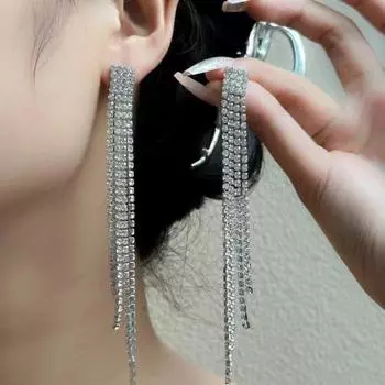 1 пара женских серег с длинными кисточками, декор со стразами, нерегулярные серьги для выпускного вечера, свадьбы, висячие серьги, украшения для ушей, висячие серьги для свиданий