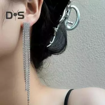 1 пара женских серег с длинными кисточками, декор со стразами, нерегулярные серьги для выпускного вечера, свадьбы, висячие серьги, украшения для ушей, висячие серьги для свиданий 1 Pair белый