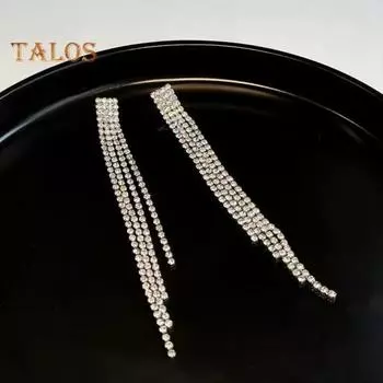 1 пара женских серег с длинными кисточками, декор со стразами, нерегулярные серьги для выпускного вечера, свадьбы, висячие серьги, украшения для ушей, висячие серьги для свиданий 1 Pair белый