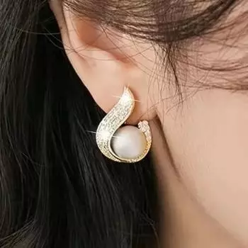 1 пара женских серег с искусственным жемчугом, серьги-гвоздики с блестящим цирконием и жемчугом для женщин, повседневные модные украшения золотой