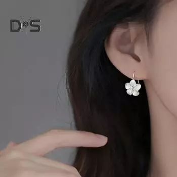 1 пара женских серег с подвеской в виде цветка, кубическим цирконием, украшением из полированной меди, цветочные серьги-крючки, выпускной, вечеринка, свидание, ушки, украшения серебряный