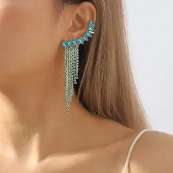 1 пара женских серег с преувеличенными стразами и кисточками, роскошные геометрические формы, однотонные нестандартные серьги из нержавеющей стали, легкие противоаллергенные серьги для выпускного вечера и вечеринки серебряный