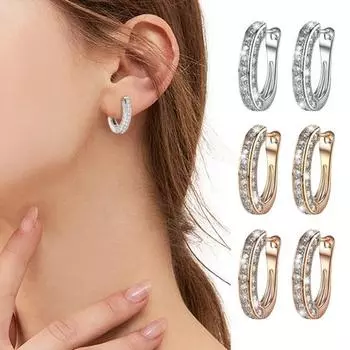 1 пара женских серег со стразами, геометрический маленький круглый обруч для ушей, металлический, повседневный серебряный