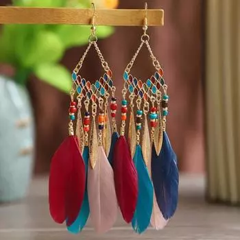1 пара женских серег в богемном стиле, этнические синтетические перья, изысканные женские висячие серьги синий