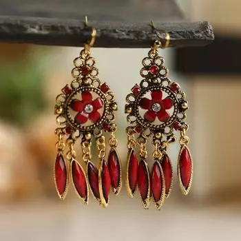 1 пара женских серег в форме цветка с кисточками и блестящими стразами для выпускного вечера разноцветный