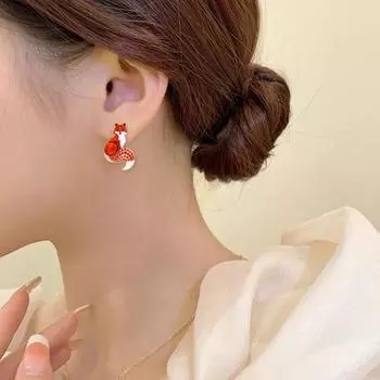 1 пара женских серег в форме лисы, блестящие стразы, реалистичная форма животного, цветные, изысканные, антикоррозийные, антиаллергенные, женские серьги-гвоздики, украшение для ушей разноцветный