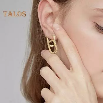 1 пара женских серег в форме скрепки с геометрическим узором, полированная медь, чистый цвет, полые серьги для повседневного использования, украшения для ушей, короткие висячие серьги золотистый