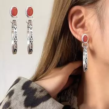 1 пара женских серег в стиле бохо, искусственная бирюза, винтажный стиль, ювелирные изделия, искусственный агат, гравировка красный