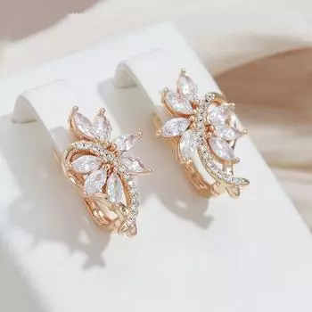 1 пара женских серег золотого цвета с белым цирконием и инкрустацией из микро-воска, свадебные ювелирные украшения белый