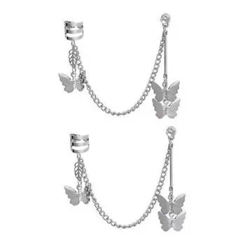 1 пара женских сережек-бабочек, крутая цепочка в стиле панк, зажим для хряща, подарок