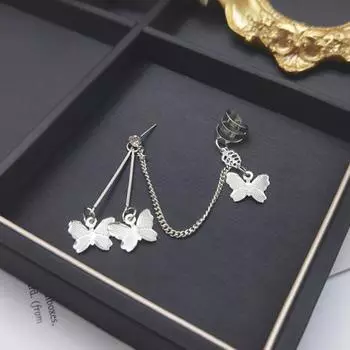 1 пара женских сережек-бабочек, крутые серьги серебристого цвета в стиле панк, звенья цепи, серьги-клипсы для хряща, модные ювелирные изделия, подарок серебряный