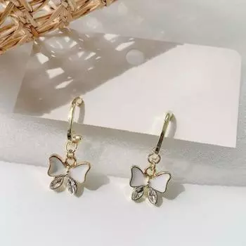 1 пара женских сережек-бабочек, серьги-хаги со стразами, гладкие висячие серьги из сплава, украшения для выпускного вечера, свиданий золотистый