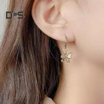 1 пара женских сережек-бабочек, серьги-хаги со стразами, гладкие висячие серьги из сплава, украшения для выпускного вечера, свиданий золотистый