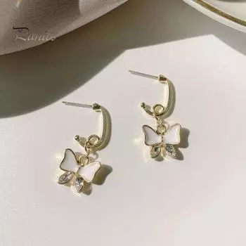 1 пара женских сережек-бабочек, серьги-хаги со стразами, гладкие висячие серьги из сплава, украшения для выпускного вечера, свиданий золотистый