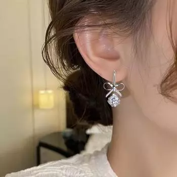 1 пара женских сережек-бантиков, серьги-кольца из кубического циркония, полированные медные серьги-подвески для свадьбы серебряный