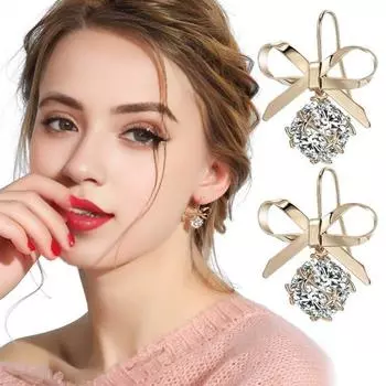 1 пара женских сережек-бантиков, серьги-кольца с кубическим цирконием, полированные серьги-подвески из сплава