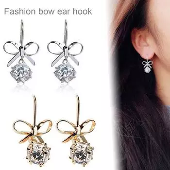 1 пара женских сережек-бантиков, серьги-кольца с кубическим цирконием, полированные медные серьги-подвески серебряный