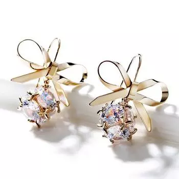 1 пара женских сережек-бантиков, серьги-кольца из полированного сплава с кубическим цирконием для свадьбы