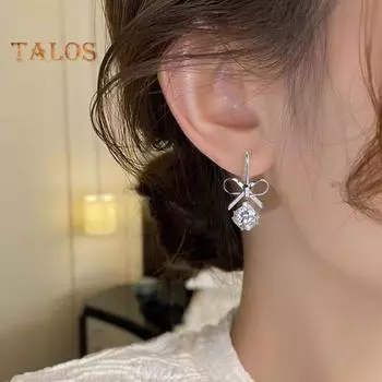 1 пара женских сережек-бантов, серьги-кольца с кубическим цирконием, полированные медные серьги-подвески для свадебного коктейля, вечеринки, выпускного вечера, украшения для ушей серебряный