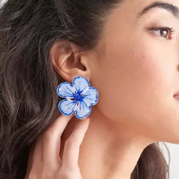 1 пара женских сережек-цветков с 3D ярким цветком и каплей масла, гладкий цвет, большой лепесток, противоаллергические, легкие, декоративные украшения для ушей, женские украшения синий