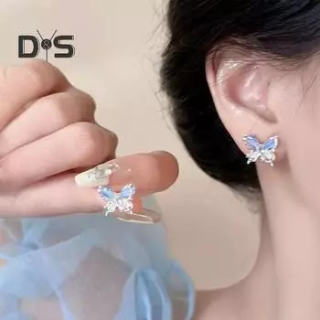 1 пара женских сережек-гвоздиков, двухслойные 3D-бабочки, искусственный опал, полированные, противоскользящие, серьги-гвоздики, украшения для выпускного вечера, свиданий, вечеринок розовый