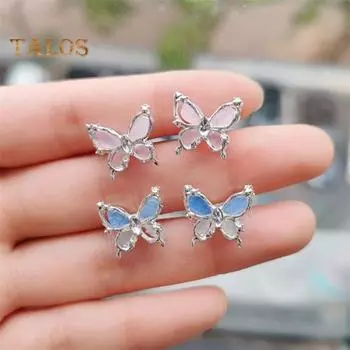 1 пара женских сережек-гвоздиков, двухслойные 3D-бабочки, искусственный опал, полированные, противоскользящие, серьги-гвоздики, украшения для выпускного вечера, свиданий, вечеринок розовый