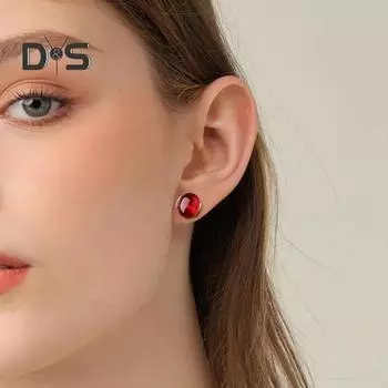 1 пара женских сережек-гвоздиков из искусственного агата в классическом китайском стиле из полированной белой меди, противоскользящие, для выпускного вечера, повседневные, для поездок на работу, серьги-гвоздики красный