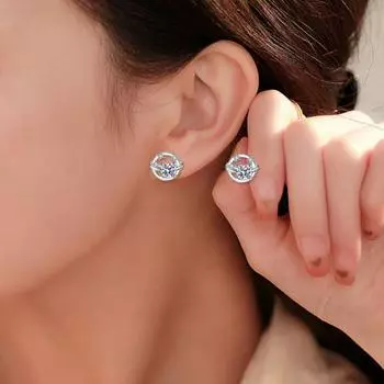 1 пара женских сережек-гвоздиков с блестящими кубическими цирконами, полые шарообразные серьги-гвоздики