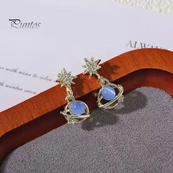 1 пара женских сережек-гвоздиков с синим искусственным опалом и стразами в форме луны и звезды, украшение в виде банта, подарок на день рождения, серьги-гвоздики для выпускного вечера, свиданий, вечеринок, женские украшения для ушей B