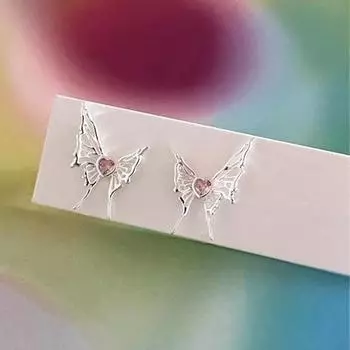 1 пара женских сережек-гвоздиков серебряного цвета в форме сердца и бабочки, ювелирные изделия в подарок 1 pair