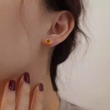 1 пара женских сережек-гвоздиков в стиле ретро геометрической формы, янтарное гладкое ухо жёлтый