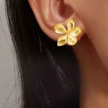 1 пара женских сережек-гвоздиков, золотые 3D-цветочные винтажные серьги-гвоздики, полированные сплавные легкие украшения для ушей для свиданий, выпускного вечера золотистый
