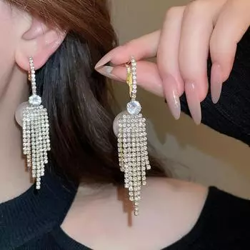 1 пара женских сережек-хаги с искусственным жемчугом и стразами, висячие серьги-кисточки, длинные висячие серьги-гвоздики для выпускного вечера, банкета, уха белый