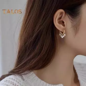 1 пара женских сережек-хаги с искусственным жемчугом, кисточками, декором в форме облака, полированным металлом, короткие серьги для выпускного вечера, подарок на день рождения для женщин, украшения для ушей золотистый