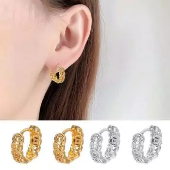 1 пара женских сережек Huggie, полые C-образные ретро однотонные серьги с каплями масла, антиаллергенные, с гальваническим покрытием золотистый