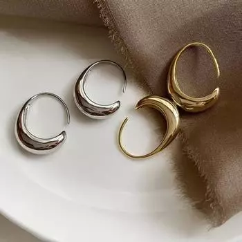 1 пара женских сережек Huggie, сплошной цвет, гладкая поверхность, блеск, простая вода серебряный