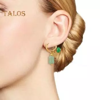 1 пара женских сережек из нержавеющей стали, золотисто-зеленые преувеличенные серьги Lavervack, круглые серьги с подвесками из искусственного нефрита в форме монеты золотистый