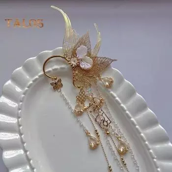 1 пара женских сережек, каффы для ушей в виде сказочного плавника русалки, украшение в виде крыла бабочки на Хэллоуин, Рождество, косплей, свадьбы, украшения для ушей, крылышки феи золотистый