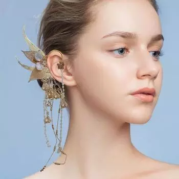 1 пара женских сережек, каффы в виде сказочных плавников русалки, украшение в виде крыльев бабочки на Хэллоуин, Рождество, косплей, свадьбы, украшения для ушей, серьги-крылья золотистый