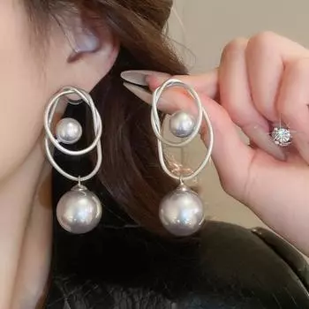 1 пара женских сережек-капель, геометрические круглые серьги с искусственным жемчугом чёрный